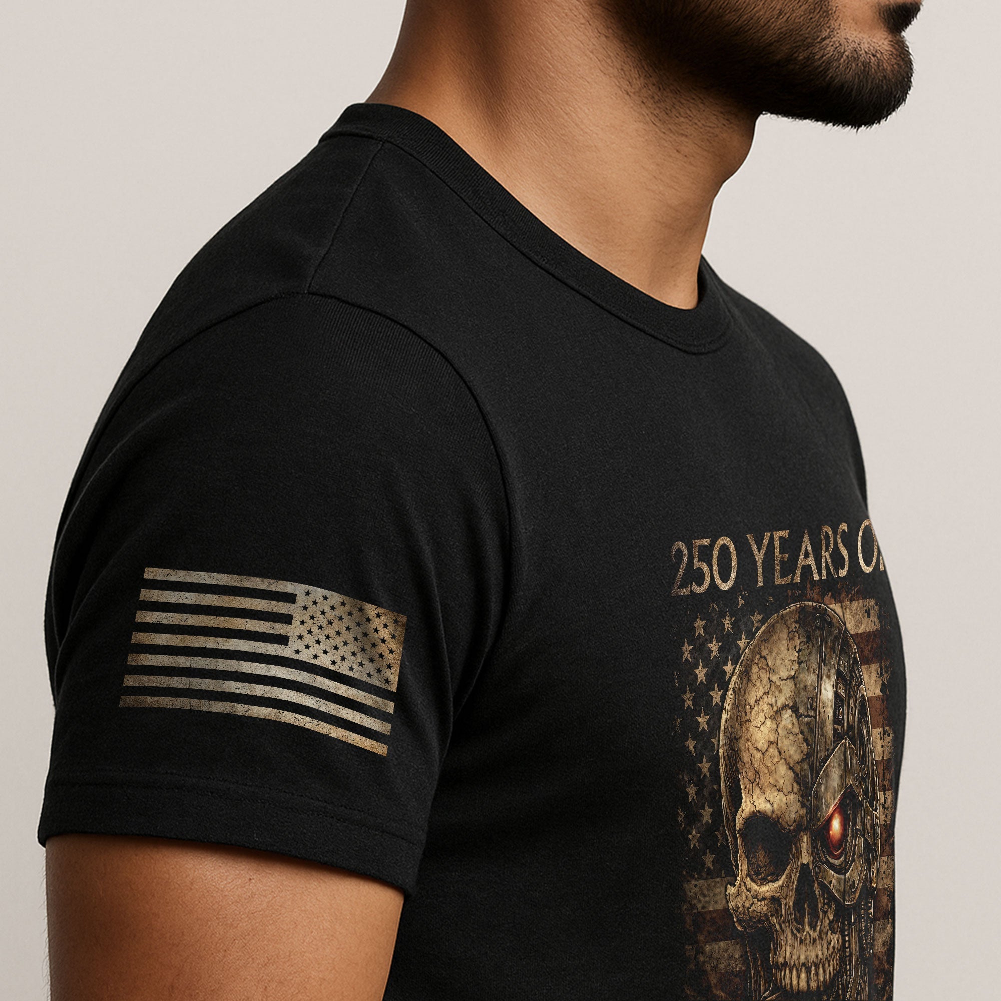 USA 250th Anniversary 250 Years Shirt 1776-2026 Mental Strength Freedom Cyborg Skull Patriotic Mens