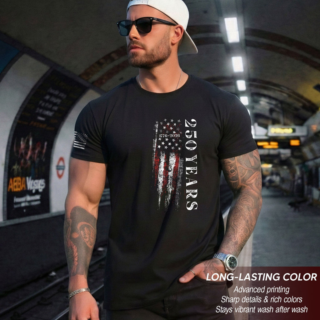 250 Years Vertical Flag T-Shirt – Vintage USA Independence 1776–2026 Shirt